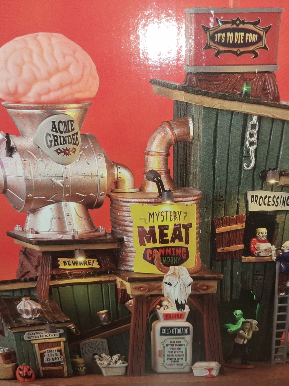 Lemax Mystery Meat Canning Display - Red, Silver, Green, Yellow, Brown